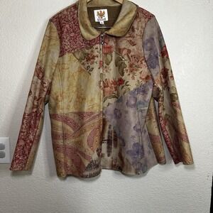 Vintage Ameri Mode Womens XL Jacket‎ Faux Suede Floral Patchwork Style West Boho